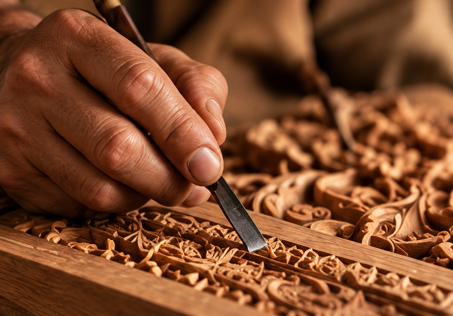 Artisan carving wood