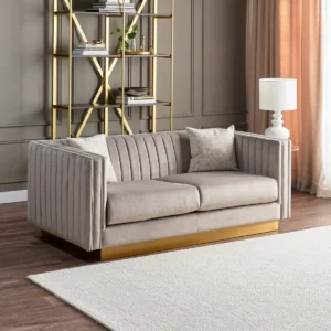 Marshall 2-Seater Beige Velvet Sofa with Solid Wood Frame by Wooden Karigar