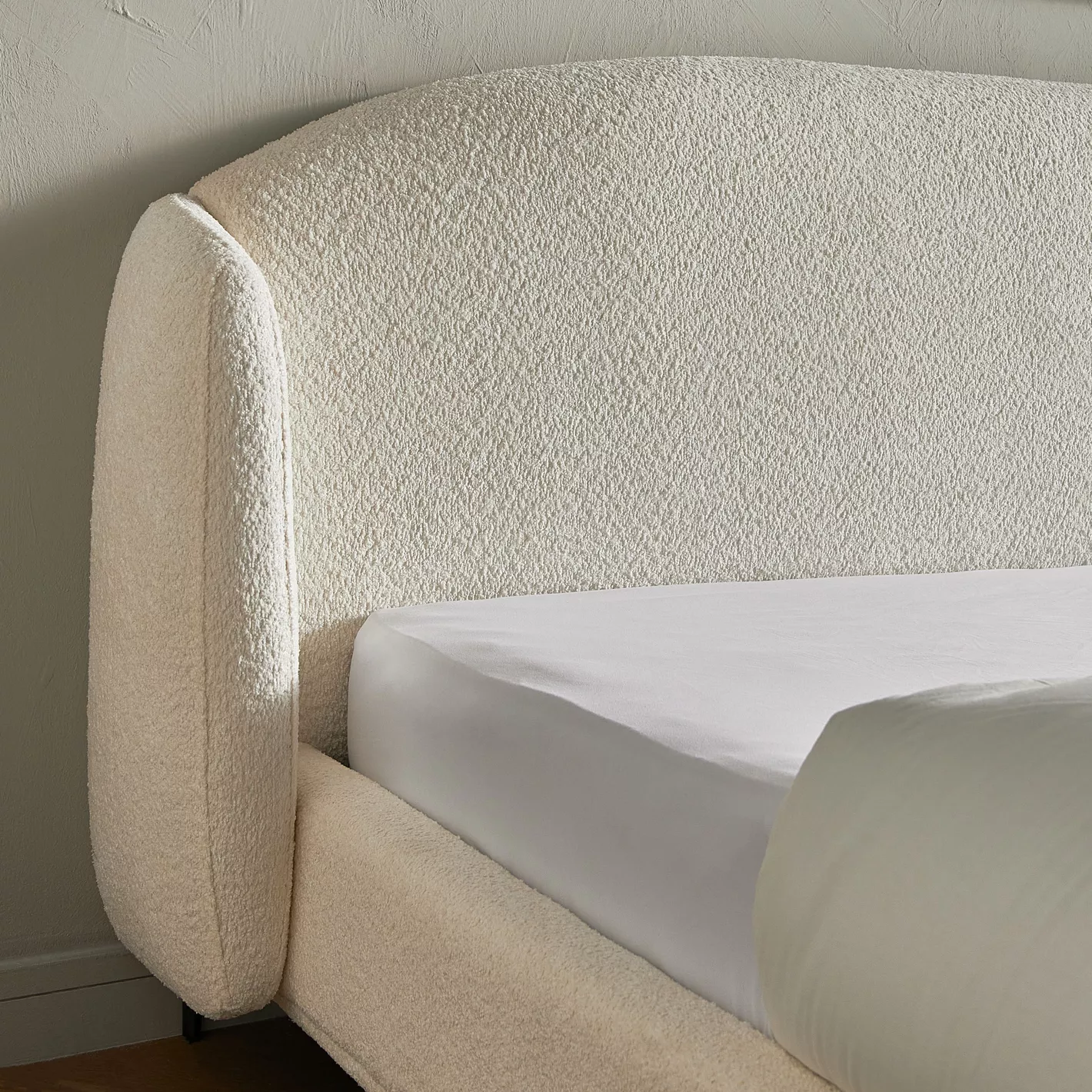 Moon Queen Size Upholstered Bed – Ivory | Wooden Karigar - Image 3