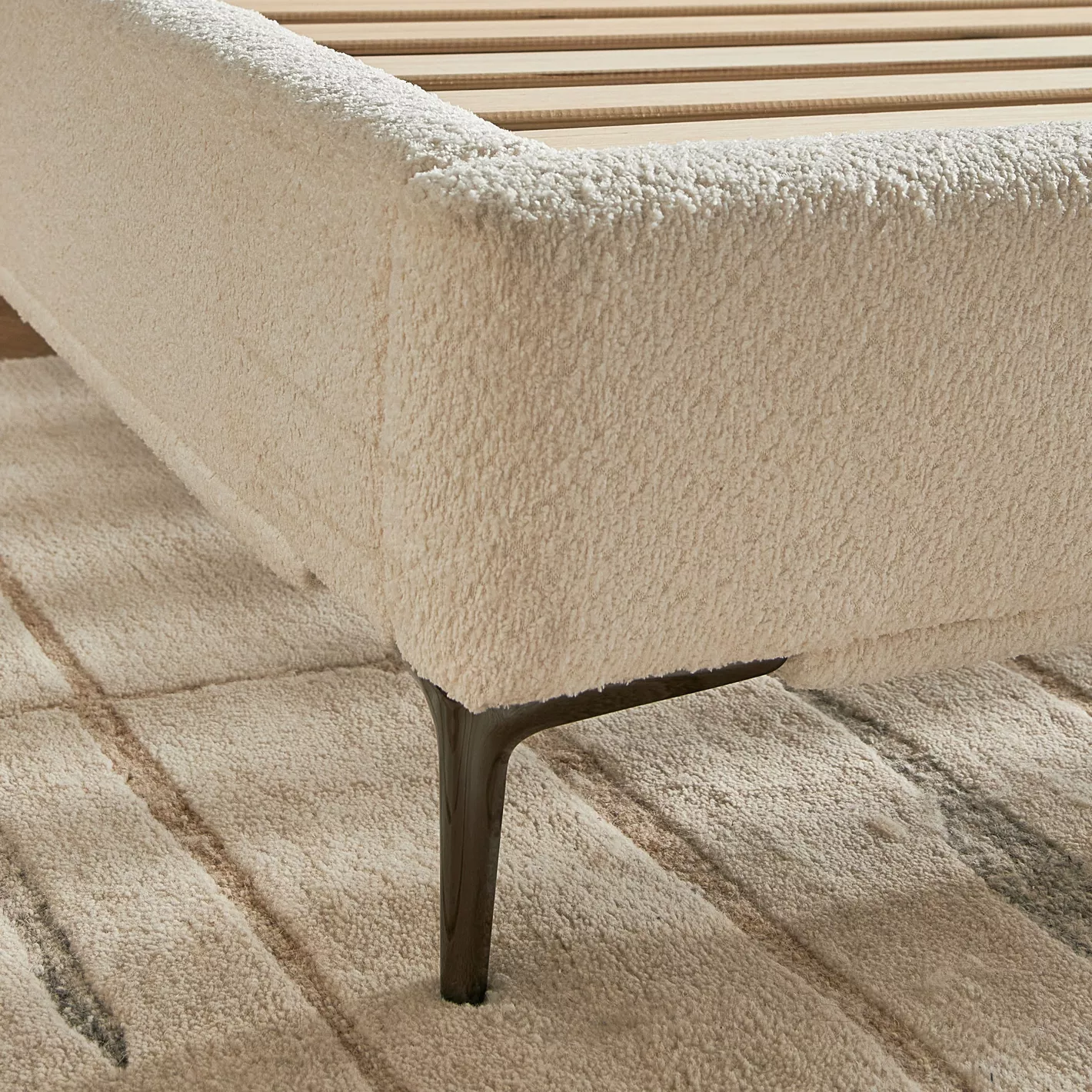 Moon Queen Size Upholstered Bed – Ivory | Wooden Karigar - Image 4