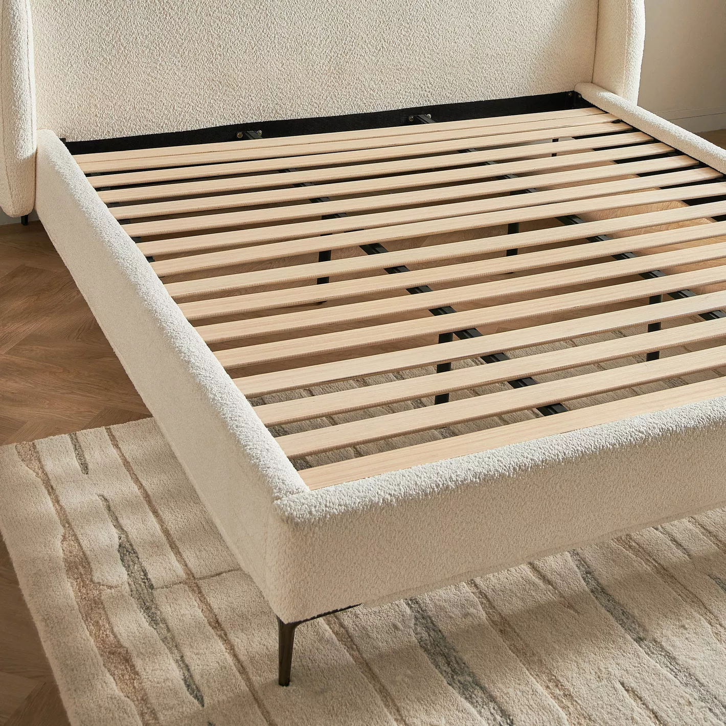 Moon Queen Size Upholstered Bed – Ivory | Wooden Karigar - Image 5