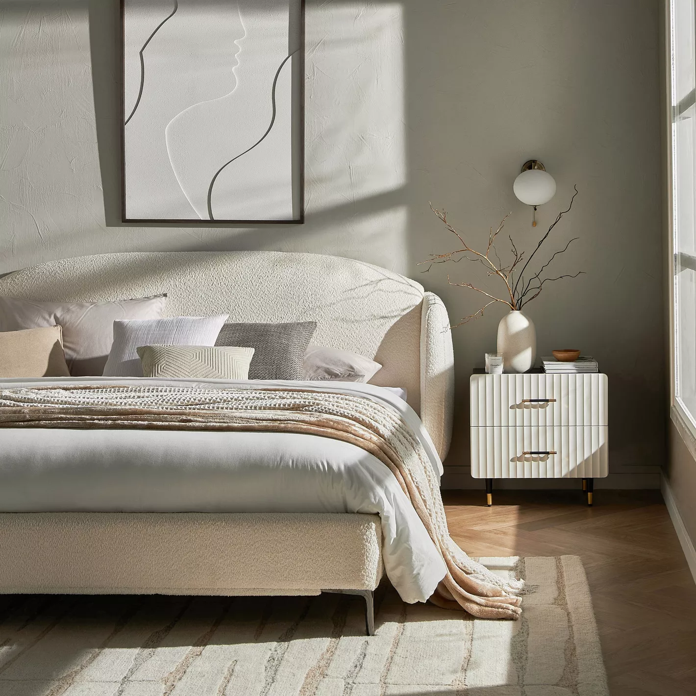 Moon Queen Size Upholstered Bed – Ivory | Wooden Karigar - Image 6