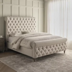 Eureka Grey King Size Upholstered Sleigh Bed 180x200 cm by Wooden Karigar