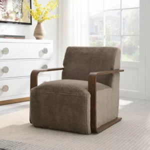Belgian Brown Fabric Modern Easy Chair with Wooden Legs by Wooden Karigar