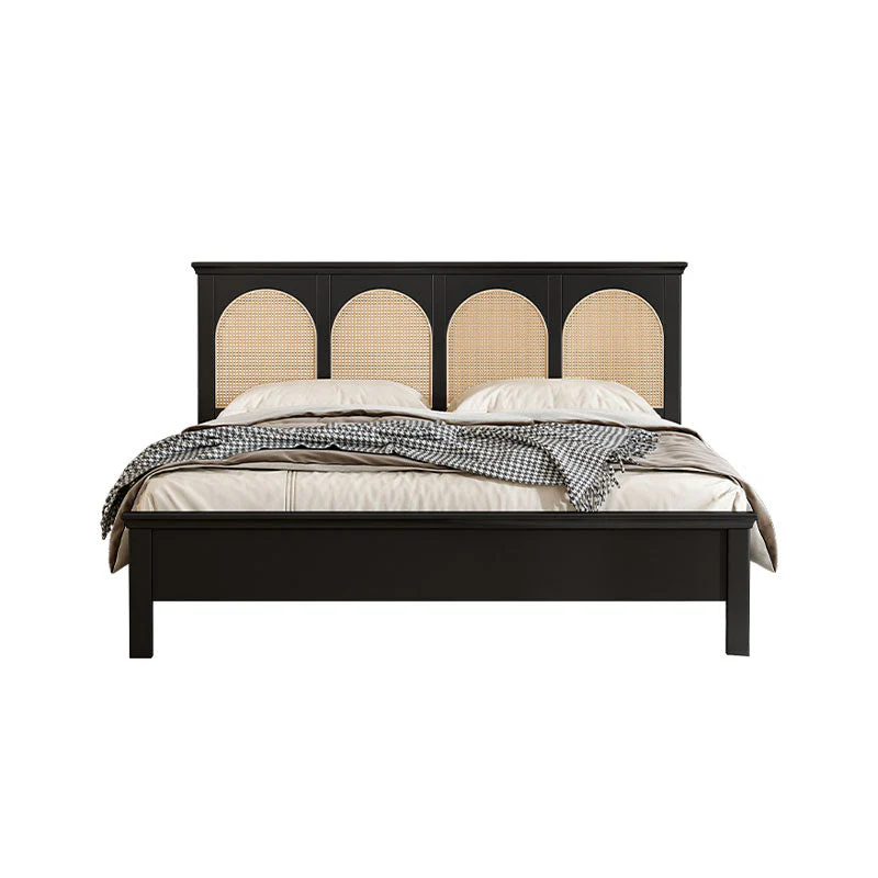 Aston Solid Wood & Rattan King Size Bed – Matte Black | Wooden Karigar - Image 5