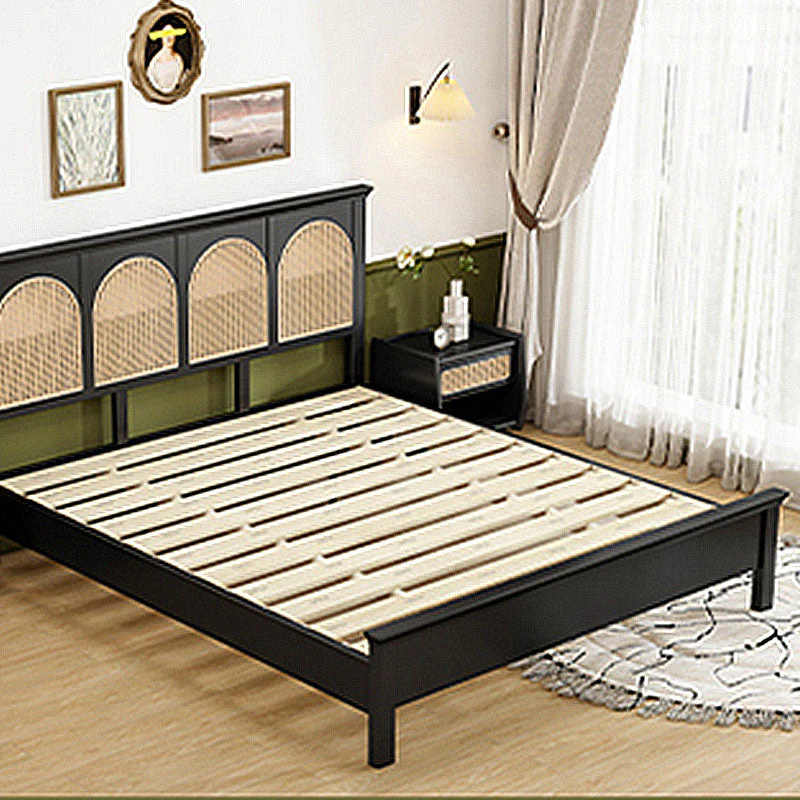 Aston Solid Wood & Rattan King Size Bed – Matte Black | Wooden Karigar - Image 2
