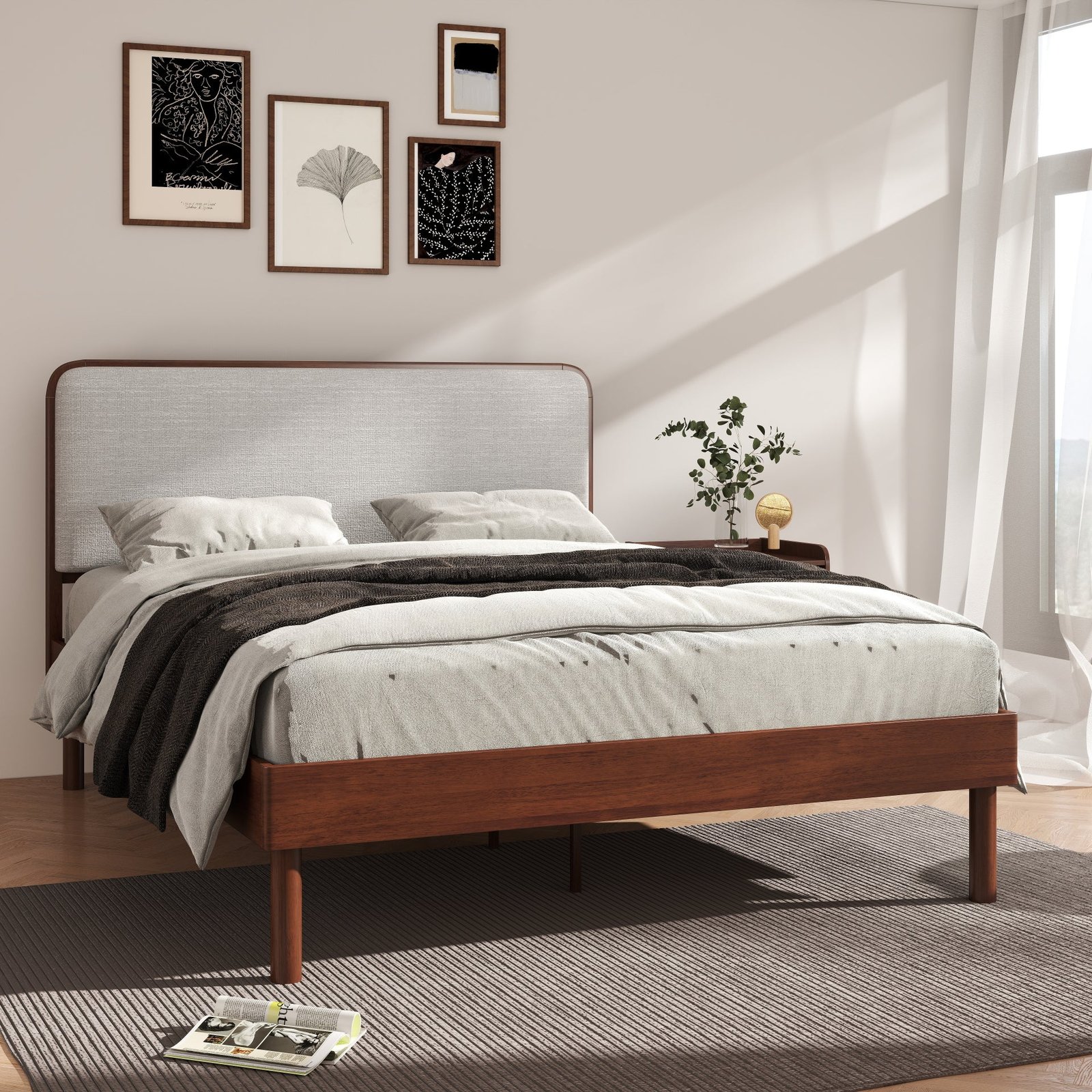 Anders Queen Upholstered Platform Bed – Walnut & Light Grey | Wooden Karigar - Image 7