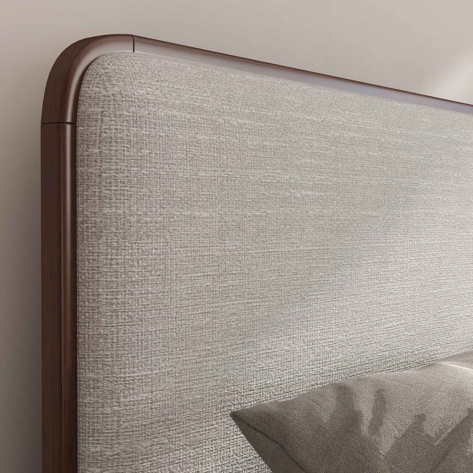 Anders Queen Upholstered Platform Bed – Walnut & Light Grey | Wooden Karigar - Image 5