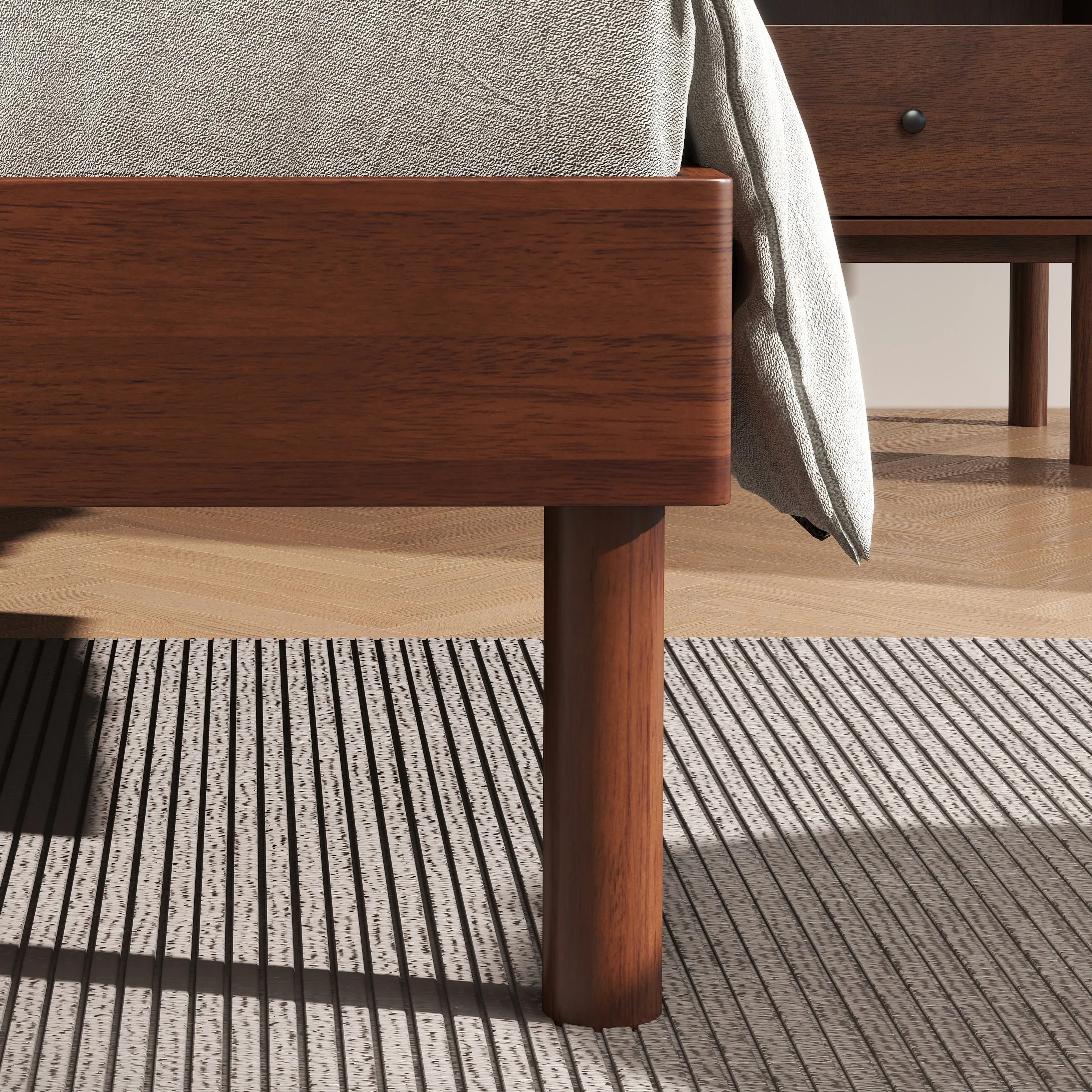 Anders Queen Upholstered Platform Bed – Walnut & Light Grey | Wooden Karigar - Image 6