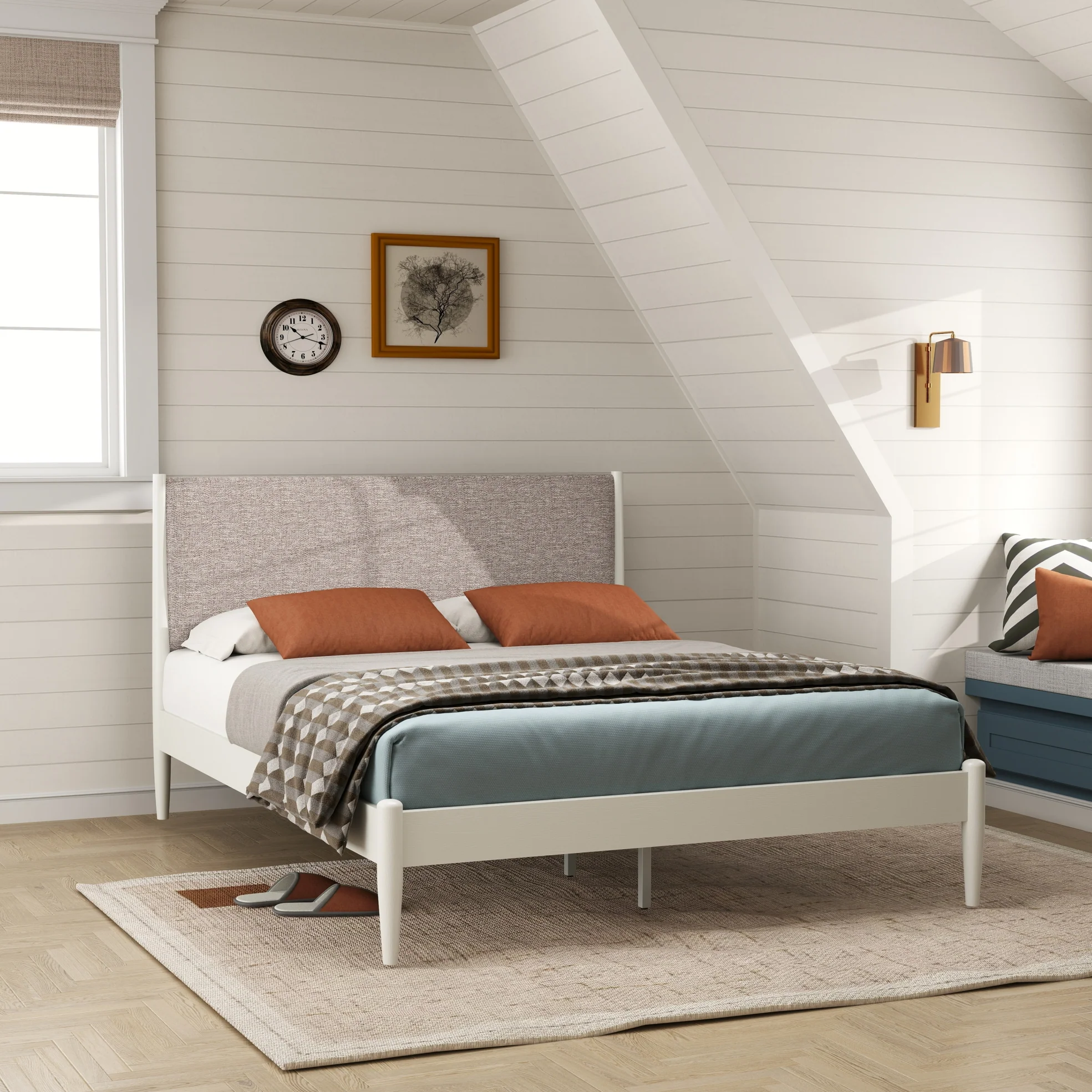 Sutton Queen Upholstered Platform Bed – Cream White & Taupe Heather | Wooden Karigar - Image 7