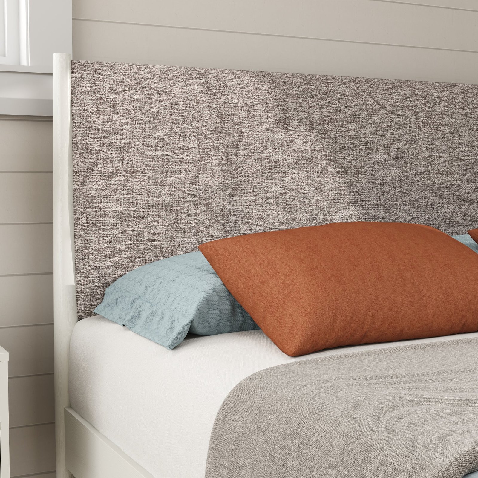 Sutton Queen Upholstered Platform Bed – Cream White & Taupe Heather | Wooden Karigar - Image 4