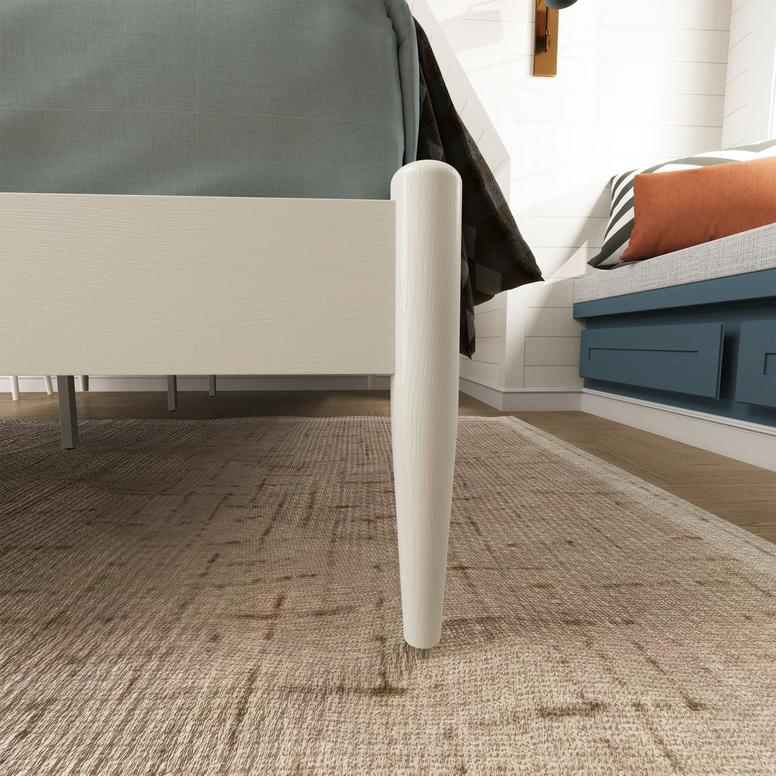 Sutton Queen Upholstered Platform Bed – Cream White & Taupe Heather | Wooden Karigar - Image 6