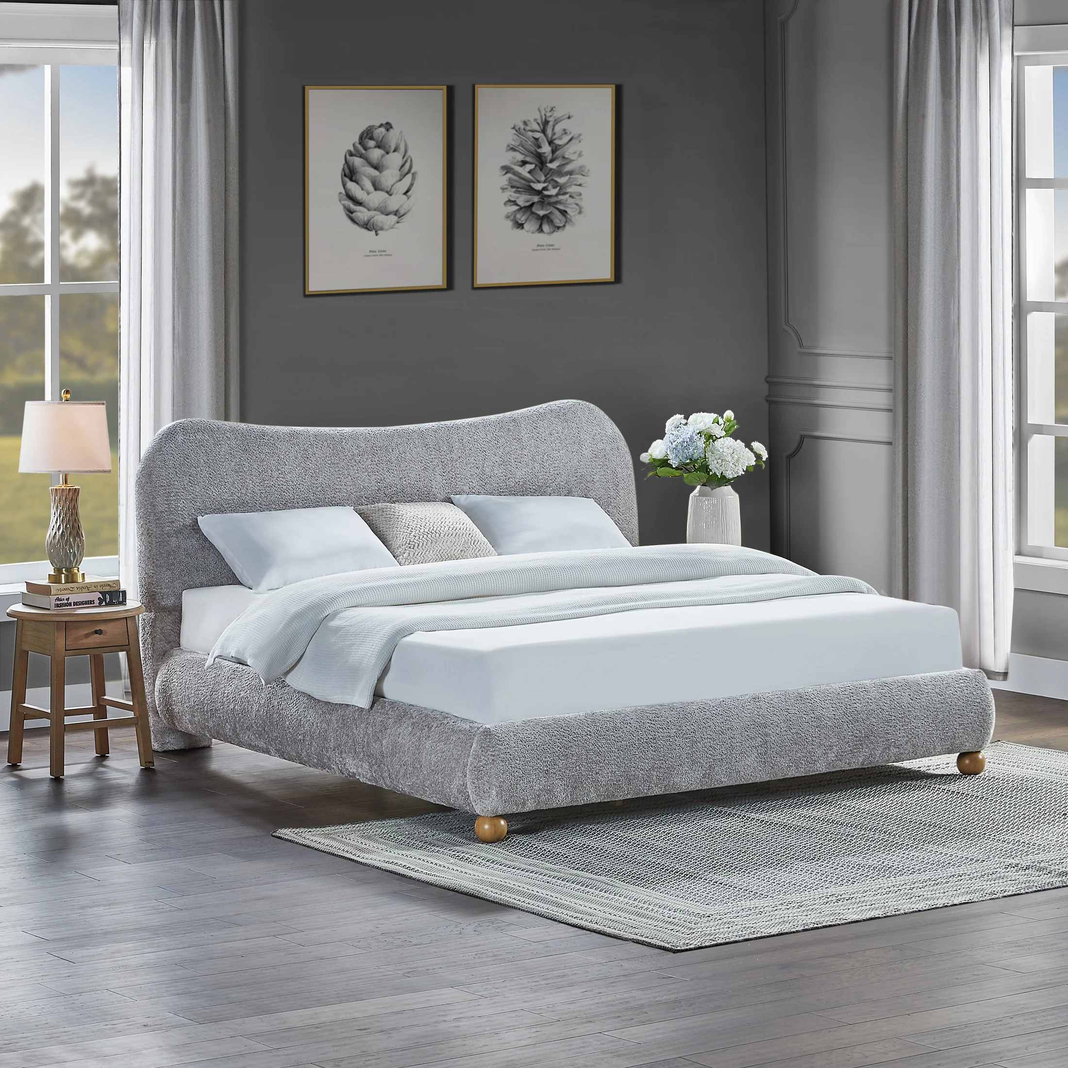 Orla Sculpted King Size Platform Bed – Heather Grey | Wooden Karigar - Image 5