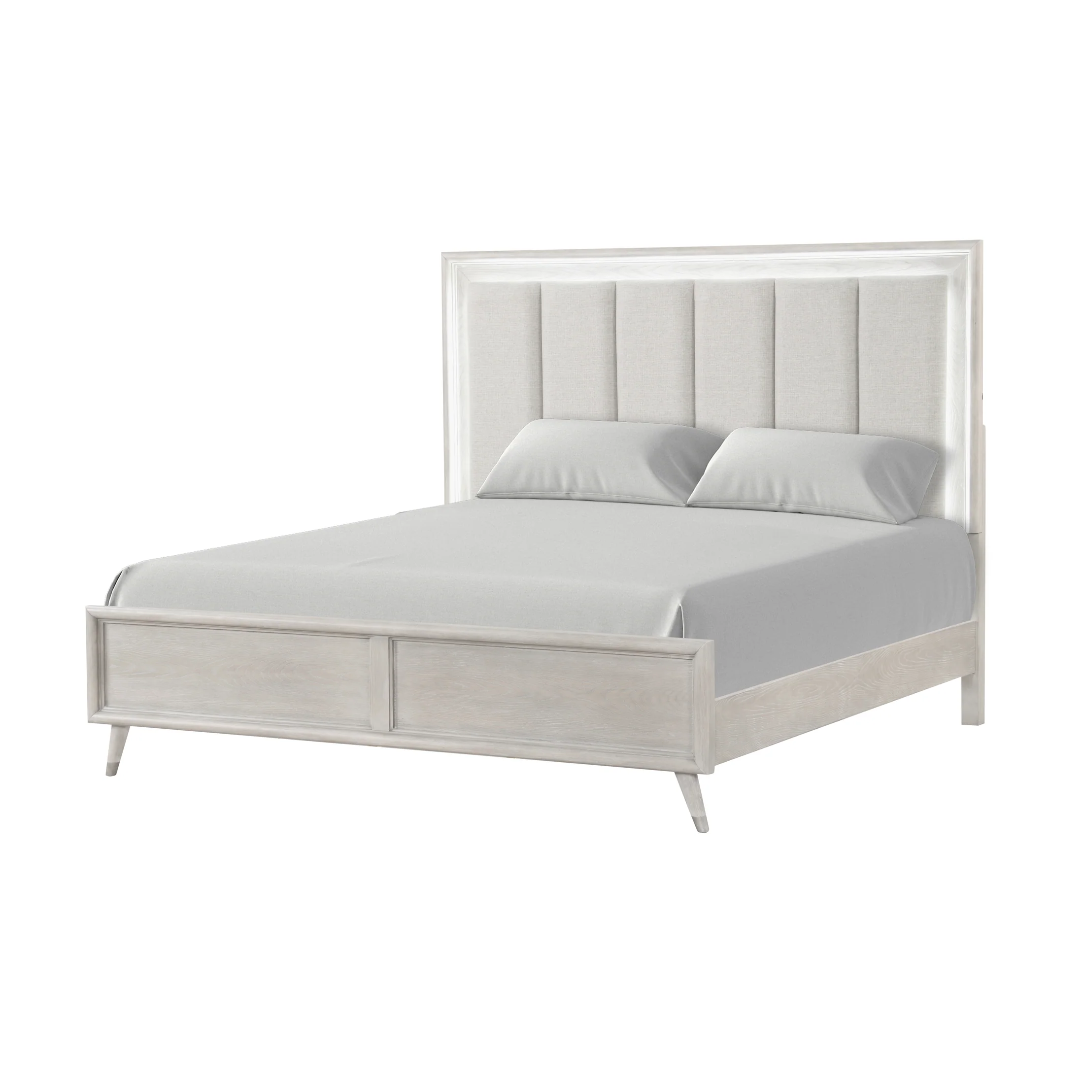 Lumina LED Upholstered King Size Panel Bed – Light Washed Oak | Wooden Karigar - Image 6