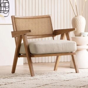 Safaro Solid Wood and Natural Rattan Lounge Chair by Wooden Karigar
