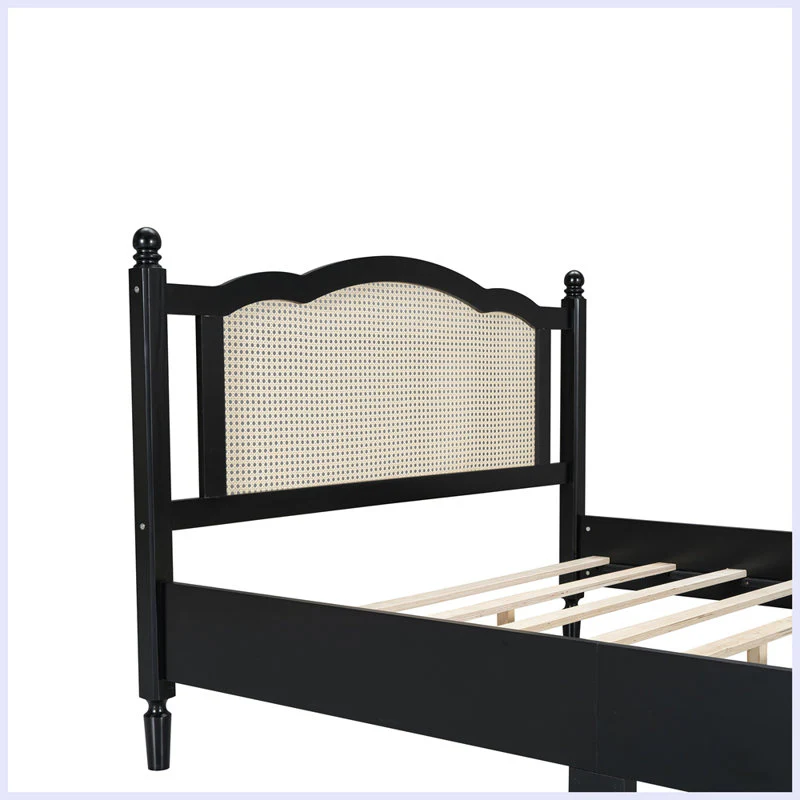 Cooper Solid Wood & Natural Rattan King Size Bed – Matte Black & Natural | Wooden Karigar - Image 3