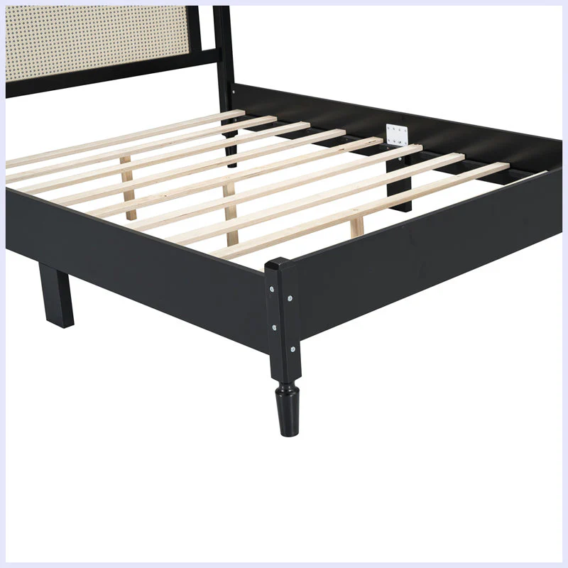 Cooper Solid Wood & Natural Rattan King Size Bed – Matte Black & Natural | Wooden Karigar - Image 4