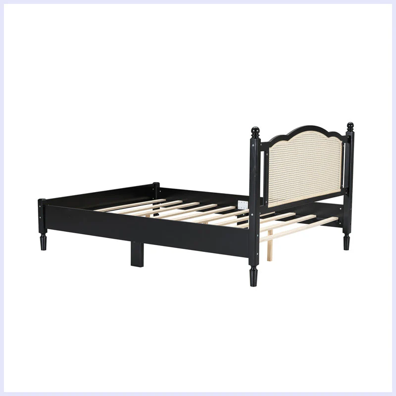 Cooper Solid Wood & Natural Rattan King Size Bed – Matte Black & Natural | Wooden Karigar - Image 5