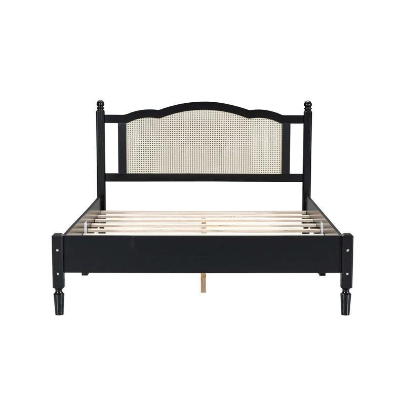 Cooper Solid Wood & Natural Rattan King Size Bed – Matte Black & Natural | Wooden Karigar - Image 6