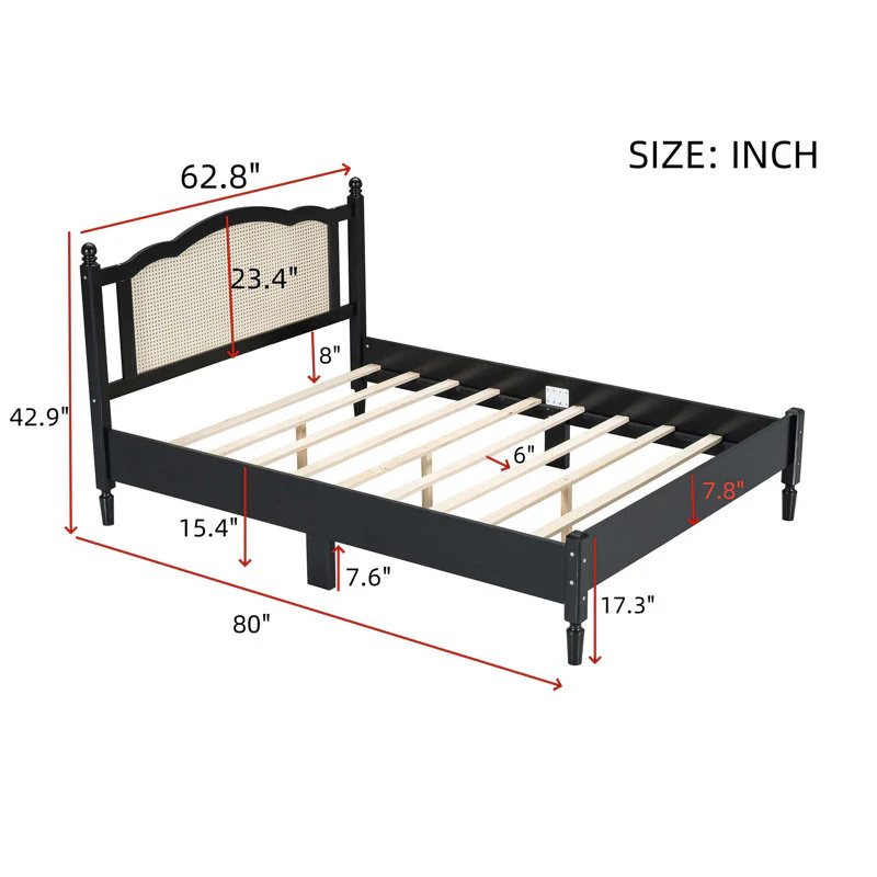 Cooper Solid Wood & Natural Rattan King Size Bed – Matte Black & Natural | Wooden Karigar - Image 7