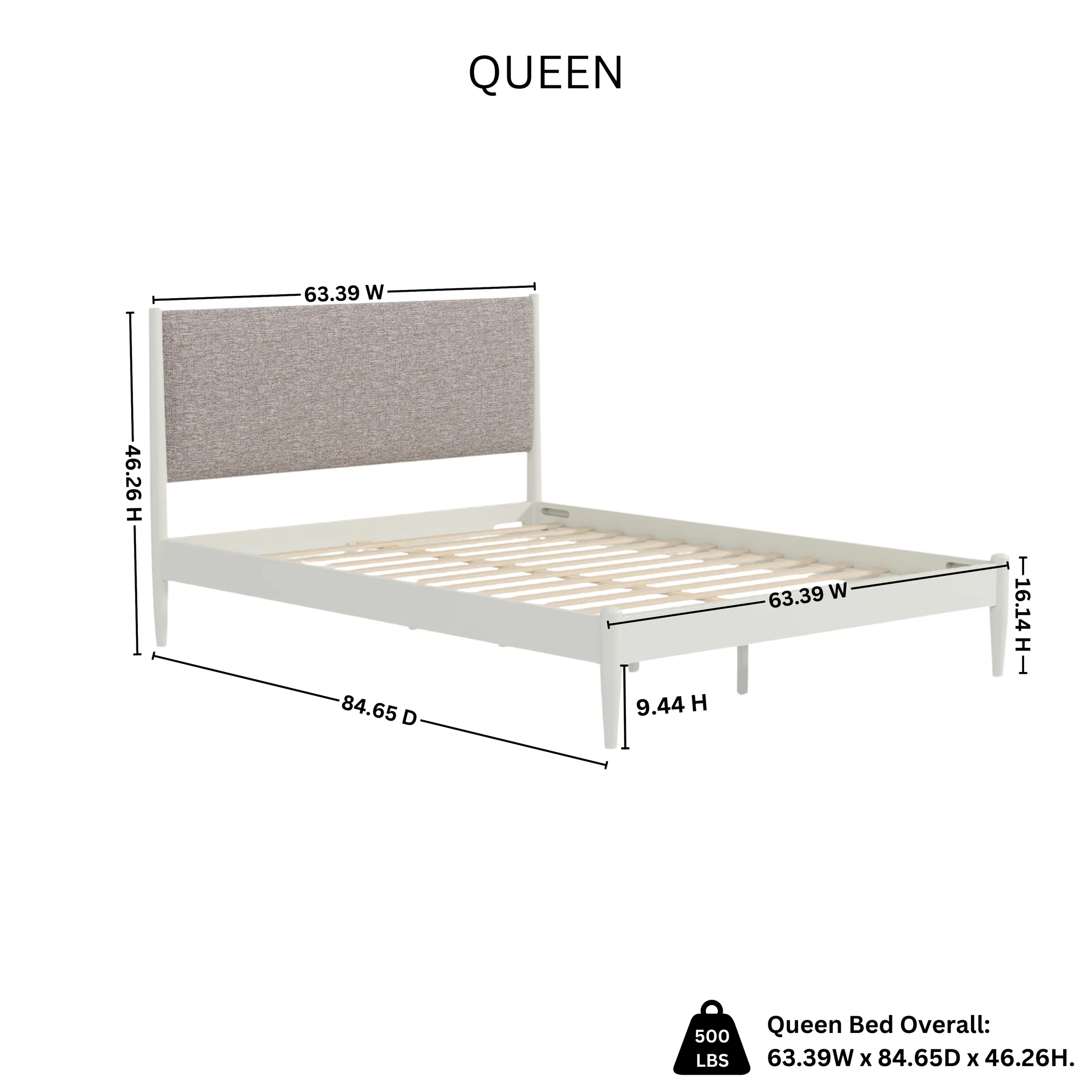 Sutton Queen Upholstered Platform Bed – Cream White & Taupe Heather | Wooden Karigar - Image 8