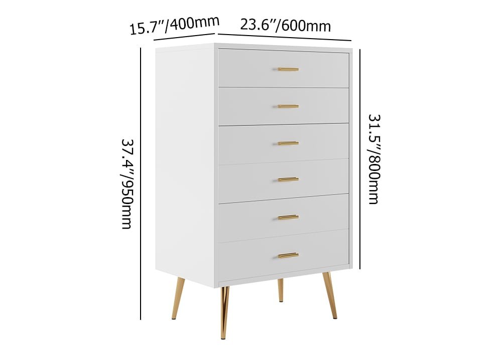 Aria 5-Drawer Tall Dresser – White & Gold | Wooden Karigar - Image 4
