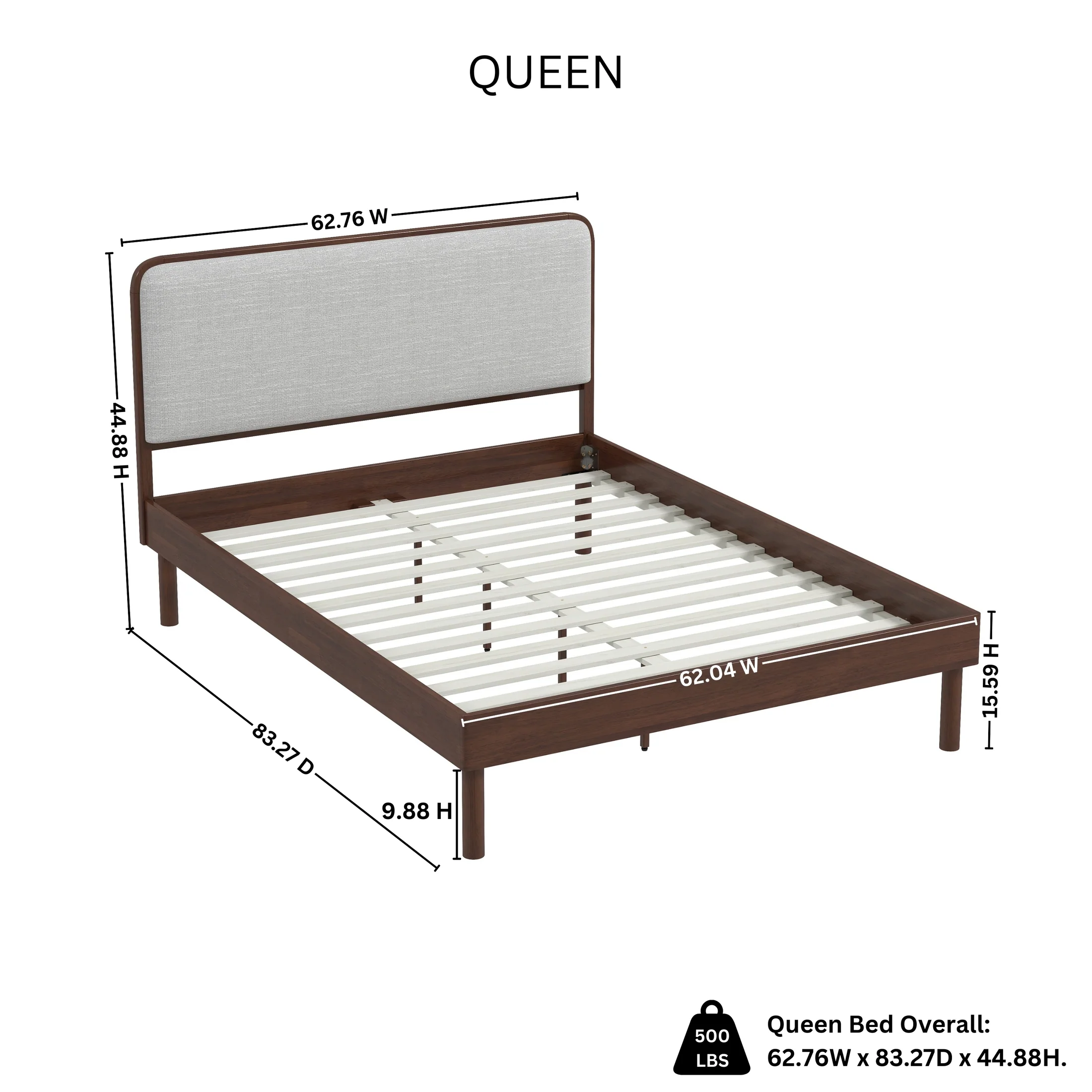 Anders Queen Upholstered Platform Bed – Walnut & Light Grey | Wooden Karigar - Image 8
