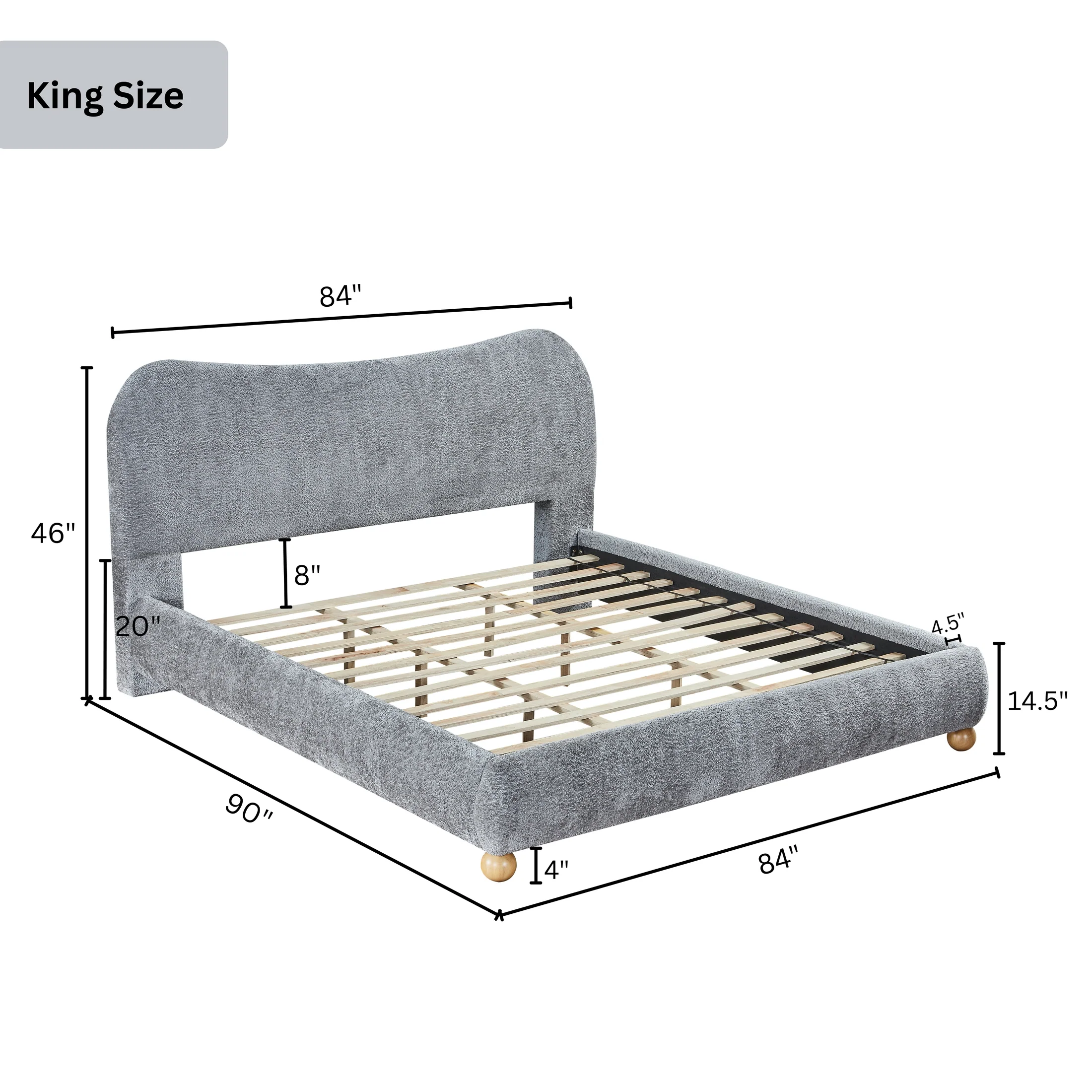 Orla Sculpted King Size Platform Bed – Heather Grey | Wooden Karigar - Image 6