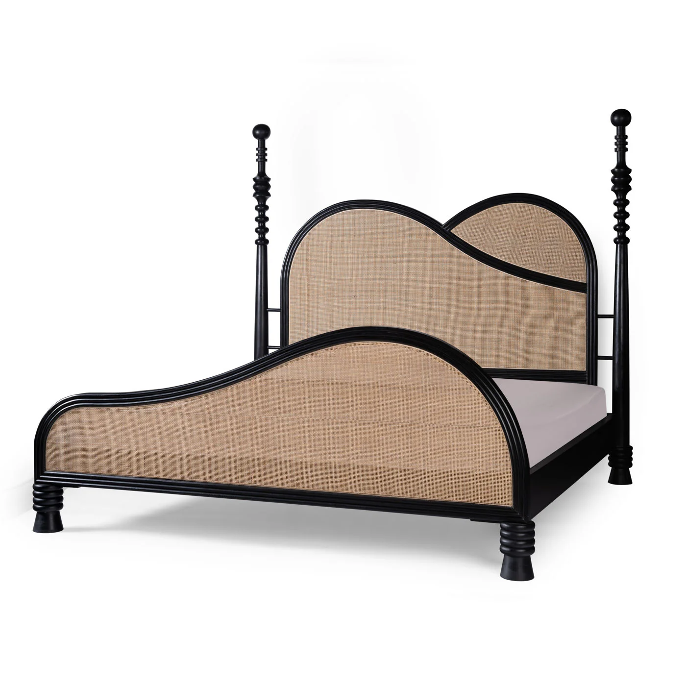 Eclipse Solid Wood & Natural Rattan Bed – Matte Black | Wooden Karigar - Image 3
