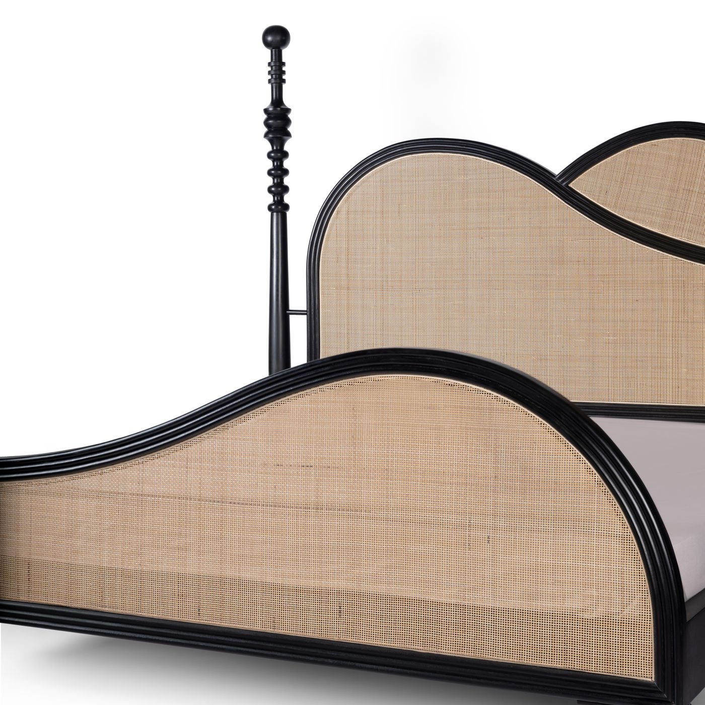 Eclipse Solid Wood & Natural Rattan Bed – Matte Black | Wooden Karigar - Image 4