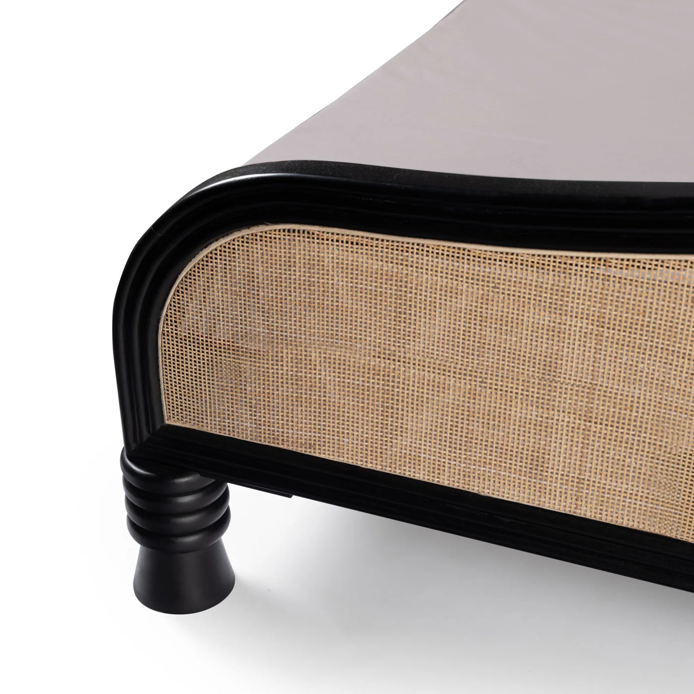 Eclipse Solid Wood & Natural Rattan Bed – Matte Black | Wooden Karigar - Image 6