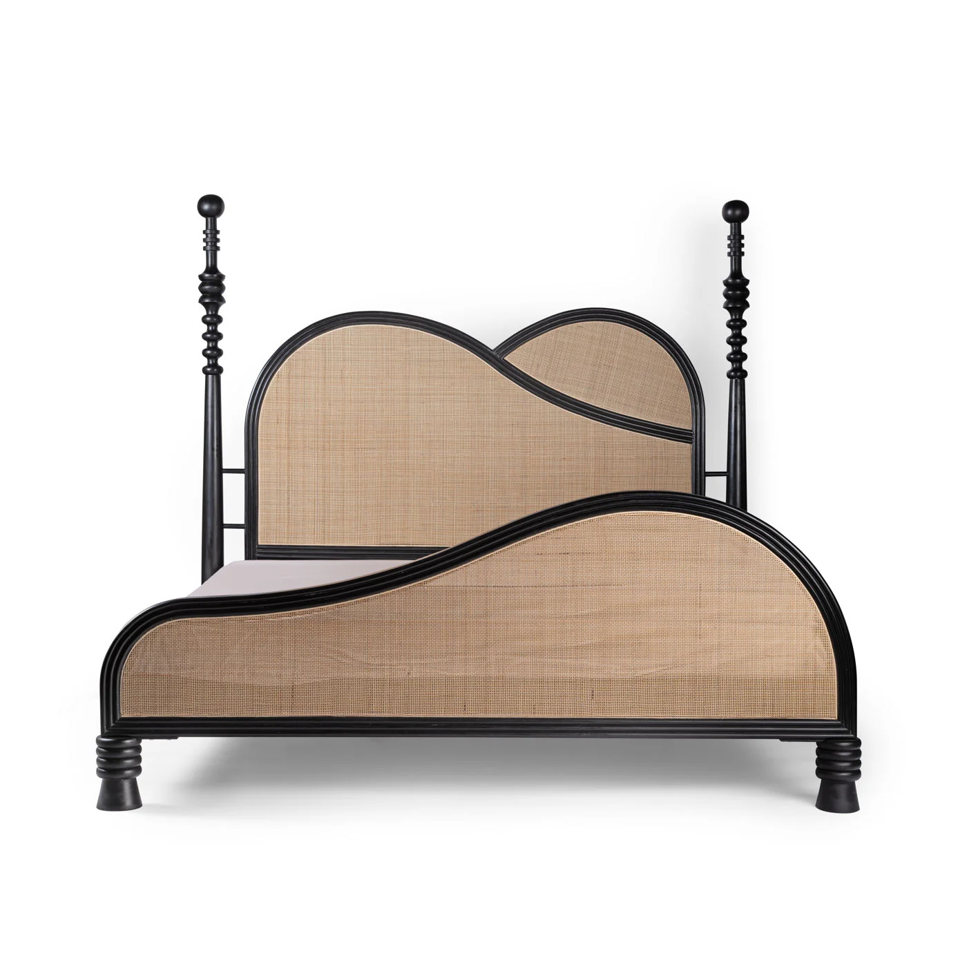 Eclipse Solid Wood & Natural Rattan Bed – Matte Black | Wooden Karigar - Image 2