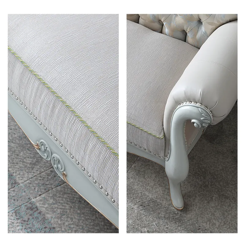 Victorian Grace Hand-Carved Wooden Chaise Lounge – Silver Grey & Antique White | Wooden Karigar - Image 3