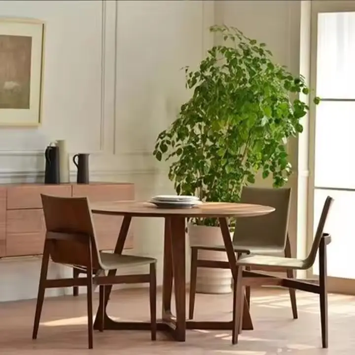 Akari Sculptural Round 4-Seater Dining Set – Natural Oak & Cream | Wooden Karigar - Image 2