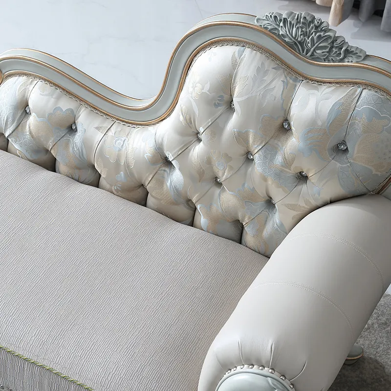 Victorian Grace Hand-Carved Wooden Chaise Lounge – Silver Grey & Antique White | Wooden Karigar - Image 2