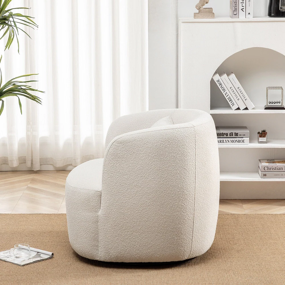 Kinwell Bouclé Barrel Armchair – Cream | Wooden Karigar - Image 2