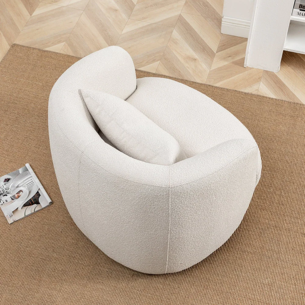 Kinwell Bouclé Barrel Armchair – Cream | Wooden Karigar - Image 3