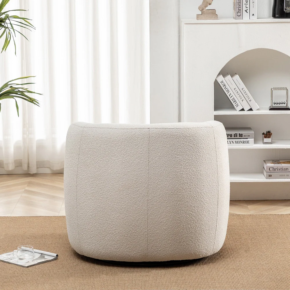Kinwell Bouclé Barrel Armchair – Cream | Wooden Karigar - Image 4