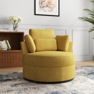 Lumi Yellow Upholstered Barrel Swivel Accent Chair by Wooden Karigar