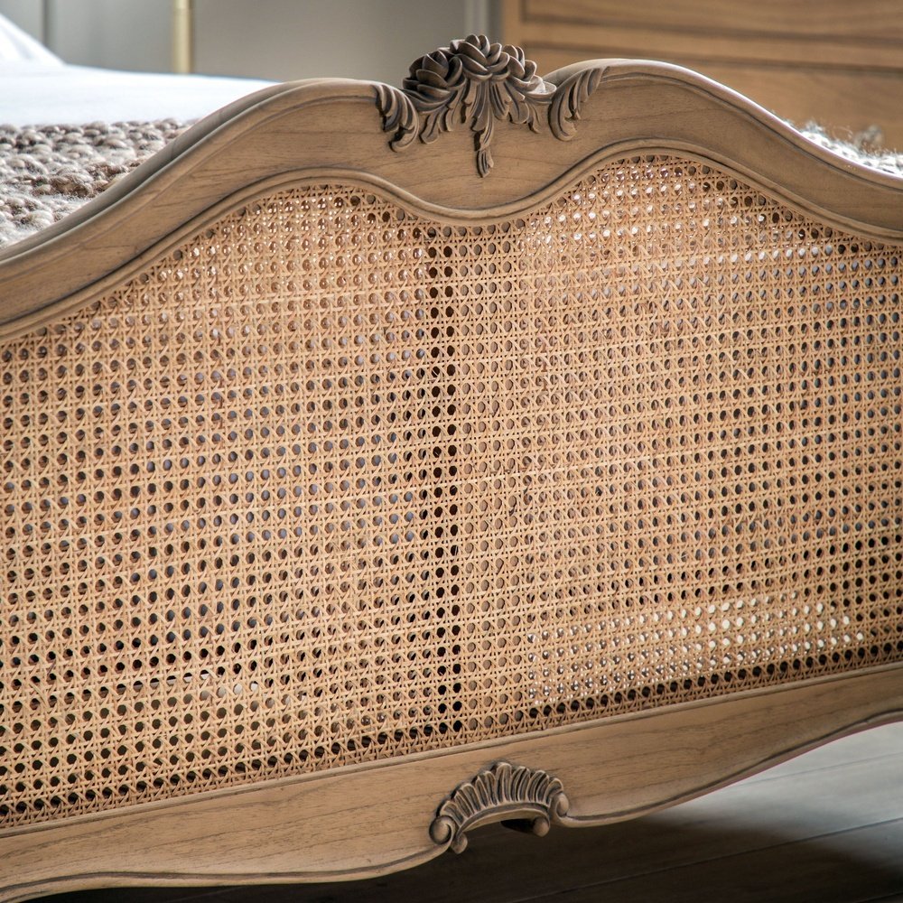 Victoria Solid Wood & Natural Rattan Bed – Natural Finish | Wooden Karigar - Image 2