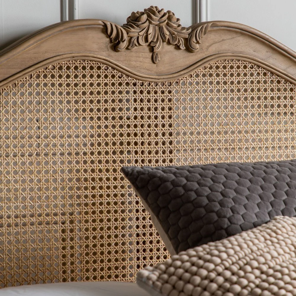 Victoria Solid Wood & Natural Rattan Bed – Natural Finish | Wooden Karigar - Image 3
