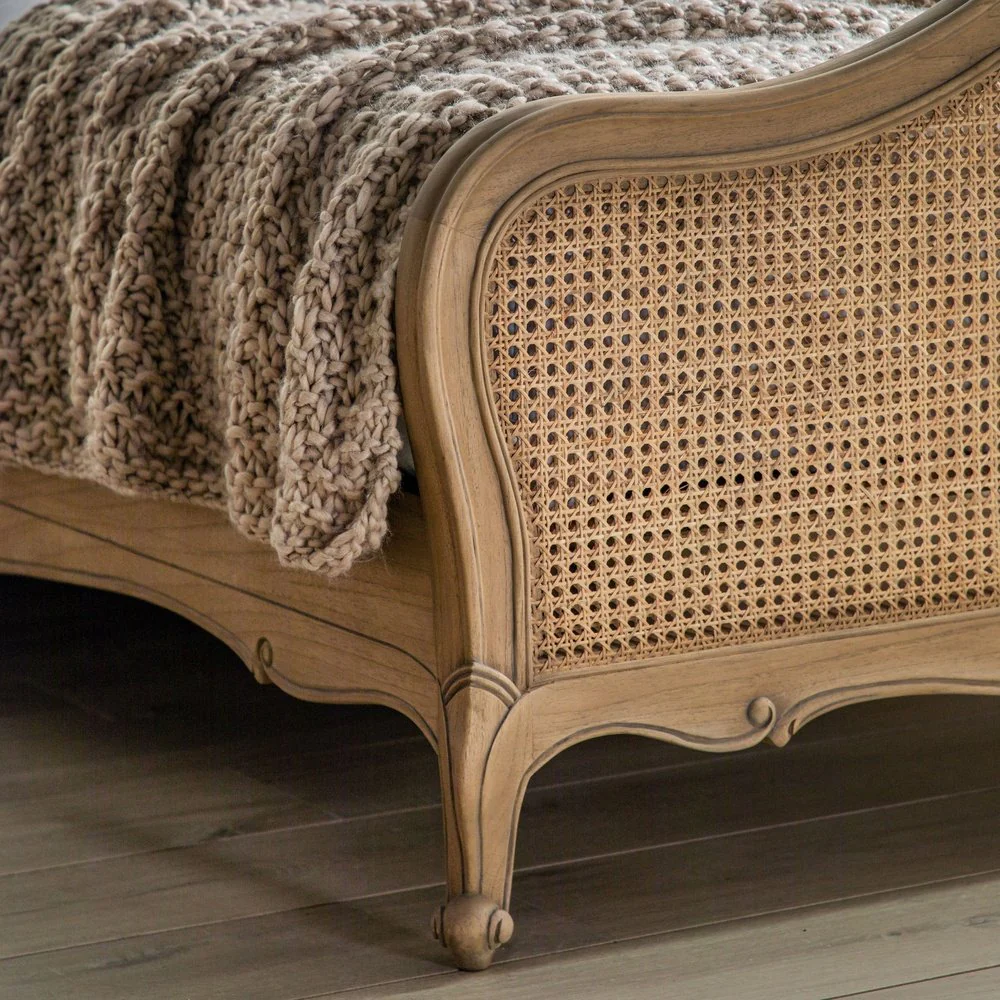 Victoria Solid Wood & Natural Rattan Bed – Natural Finish | Wooden Karigar - Image 4