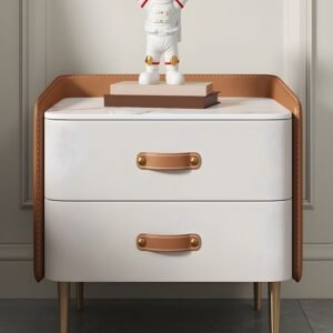 Valerio Leather-Accent Bedside Table – Mocha & Ivory Finish | Wooden Karigar