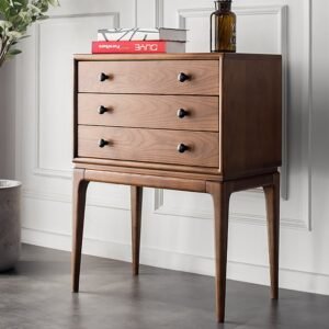 Emil Mid-Century Accent Chest in Warm Walnut Finish with Matte Black Knobs by Wooden Karigar