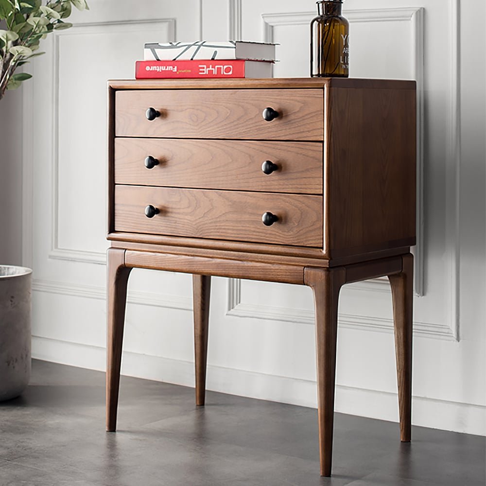 Emil Mid-Century Accent Chest in Warm Walnut Finish with Matte Black Knobs by Wooden Karigar