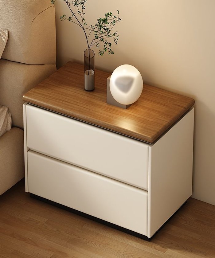 Silva Two-Drawer Nightstand – Walnut Top & Ivory Matte Body | Wooden Karigar - Image 2