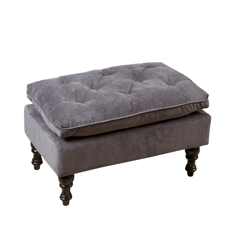 Everett Tufted Cushion Ottoman – Charcoal Chenille | Wooden Karigar - Image 2