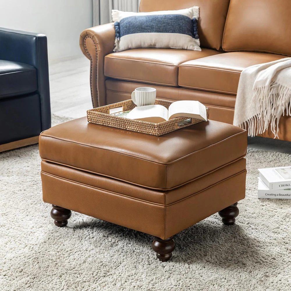 Livingston Traditional Ottoman – Cognac Brown & Espresso | Wooden Karigar - Image 2