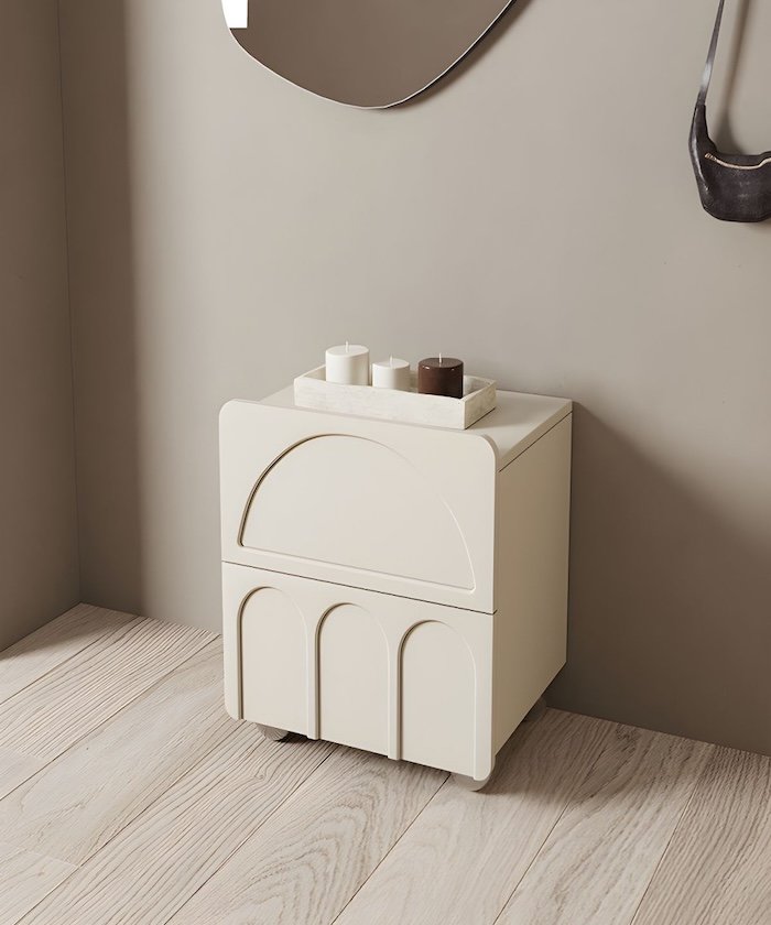 Arco Bedside Table – Frosted Almond Finish | Solid Wood Arched Bedside Table with Drawer - Image 2