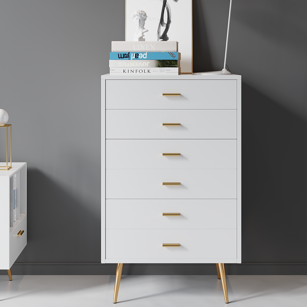 Aria 5-Drawer Tall Dresser – White & Gold | Wooden Karigar - Image 2